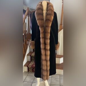 Gorgeous Sable Trimmed Tuxedo/Cuffs Velvety Sheared Mink Fur Coat/Swing